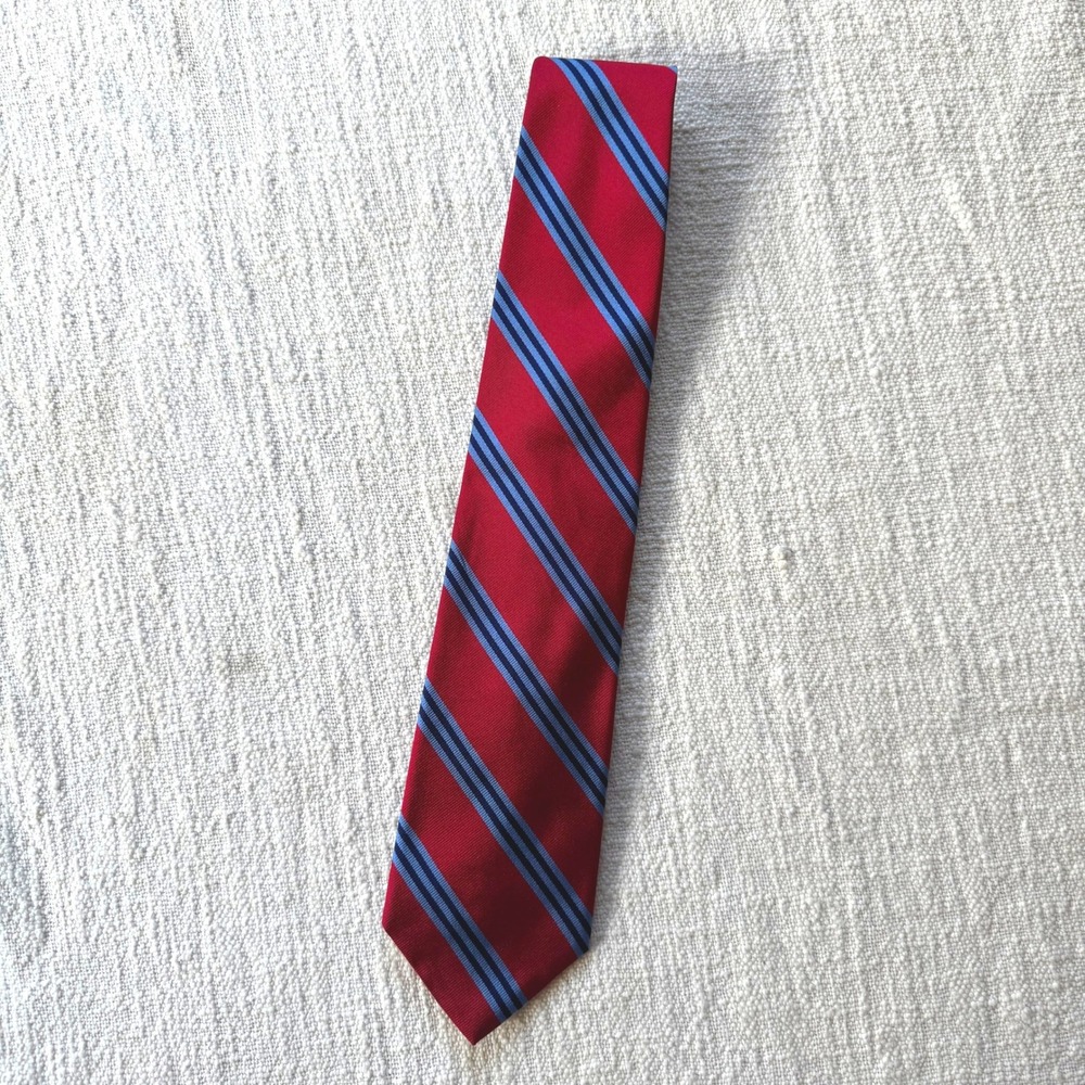 Brooks Brothers Red Blue Stripe 100% Silk Woven‎ in England Men's Tie